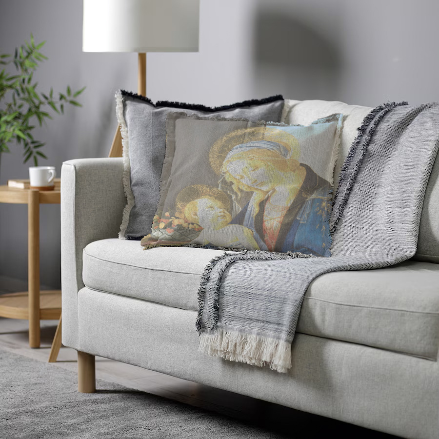 "The Virgin and Child" by Botticelli 50cm x 50cm Fringed Cotton/Poly Cushion Cover