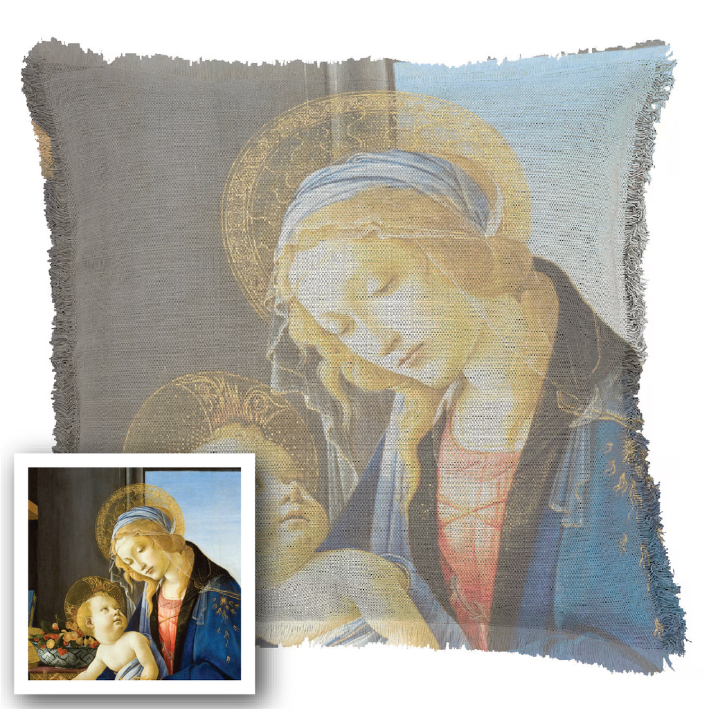 "The Virgin and Child" by Botticelli 50cm x 50cm Fringed Cotton/Poly Cushion Cover