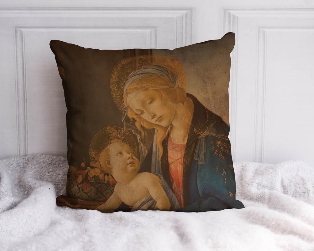 "The Virgin and Child" by Botticelli 40cm x 40cm Faux Leather Cushion Cover