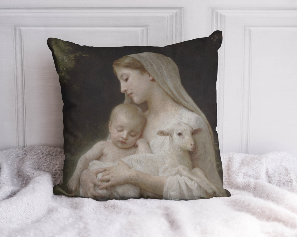 "L'Innocence" by William Bouguereau 40cm x 40cm Faux Leather Cushion Cover