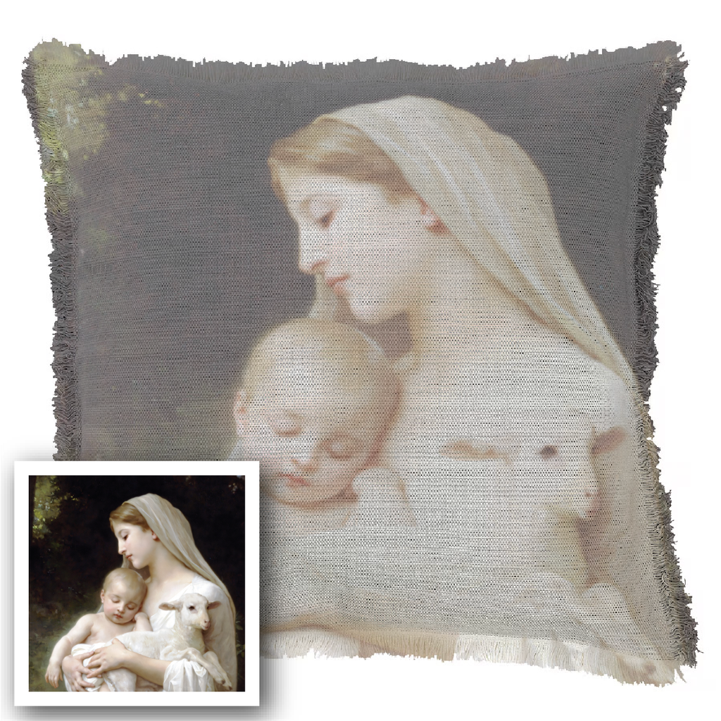 "L'Innocence" by William Bouguereau 50cm x 50cm Fringed Cotton/Poly Cushion Cover
