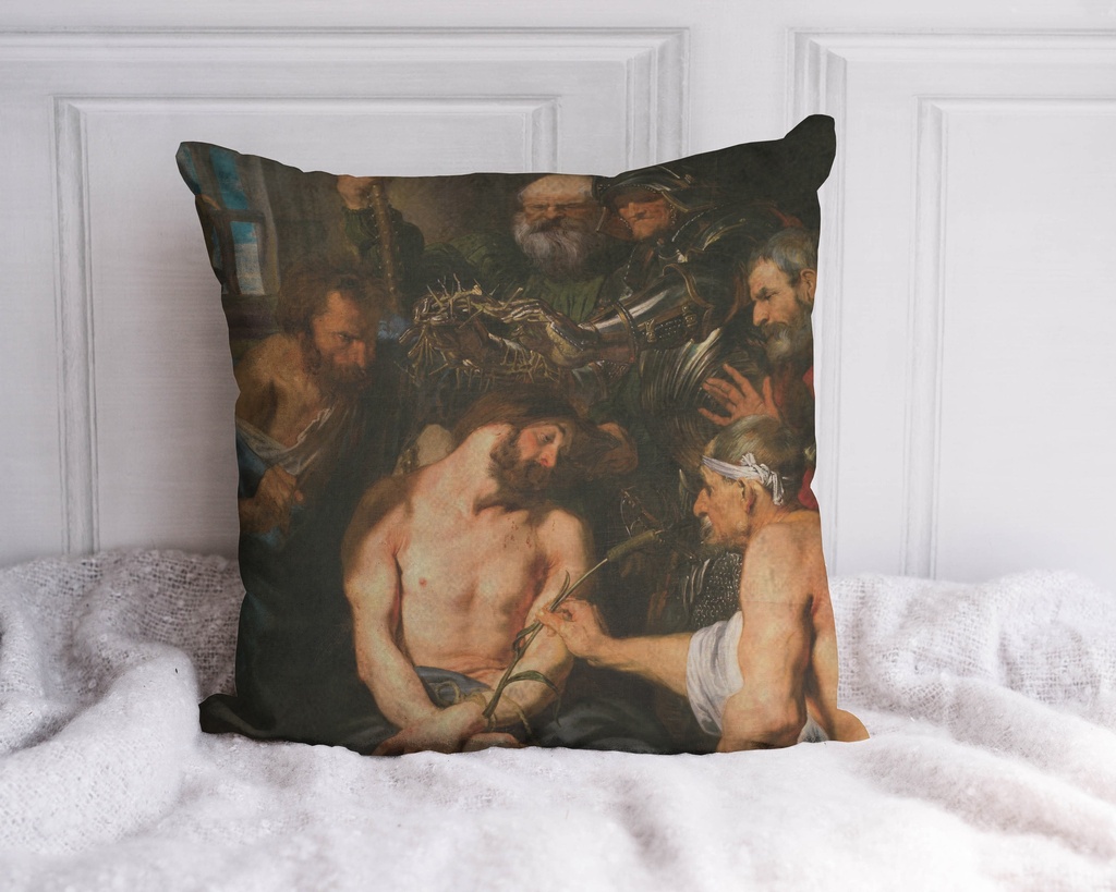 "Christ and the Crowning of Thorns" 40cm x 40cm Faux Leather Cushion Cover