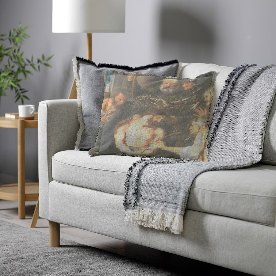 "Christ and the Crowning of Thorns" 50cm x 50cm Fringed Cotton/Poly Cushion Cover