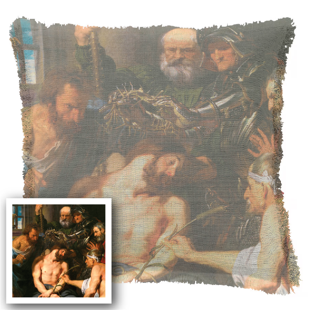 "Christ and the Crowning of Thorns" 50cm x 50cm Fringed Cotton/Poly Cushion Cover