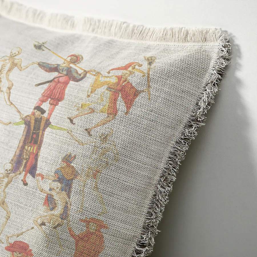 "Dance Macabre" 50cm x 50cm Fringed Cotton/Poly Cushion Cover