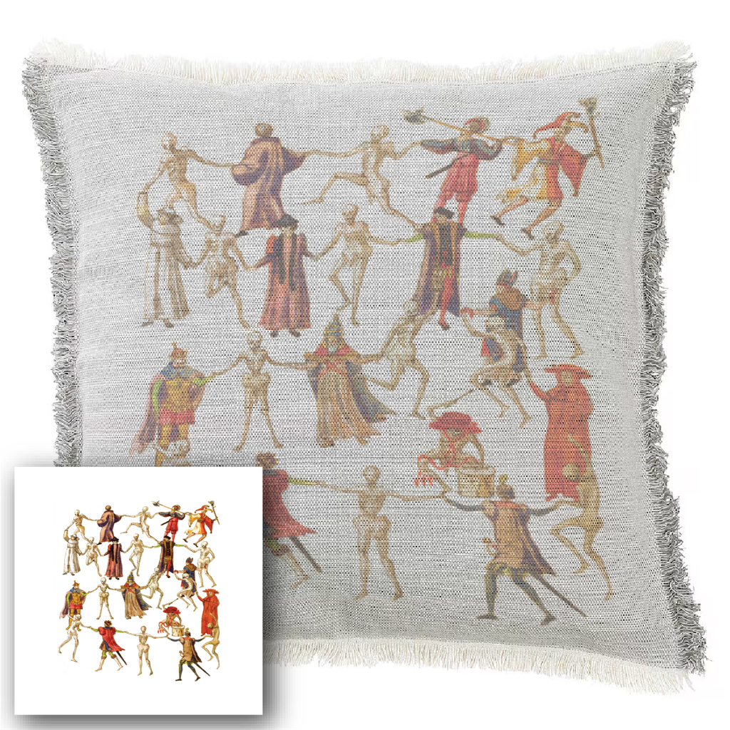 "Dance Macabre" 50cm x 50cm Fringed Cotton/Poly Cushion Cover