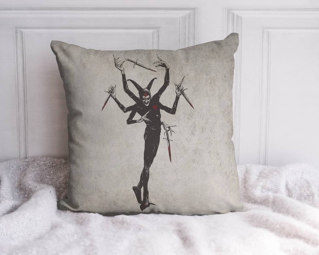 "Devil with Swords" 40cm x 40cm Faux Leather Cushion Cover