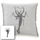 "Devil with Swords" 50cm x 50cm Fringed Cotton/Poly Cushion Cover