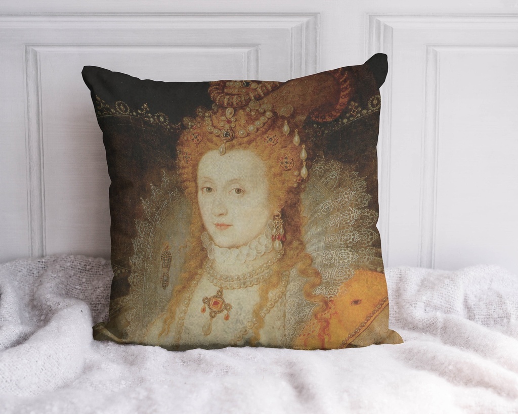 "Elizabeth I Detail" 40cm x 40cm Faux Leather Cushion Cover