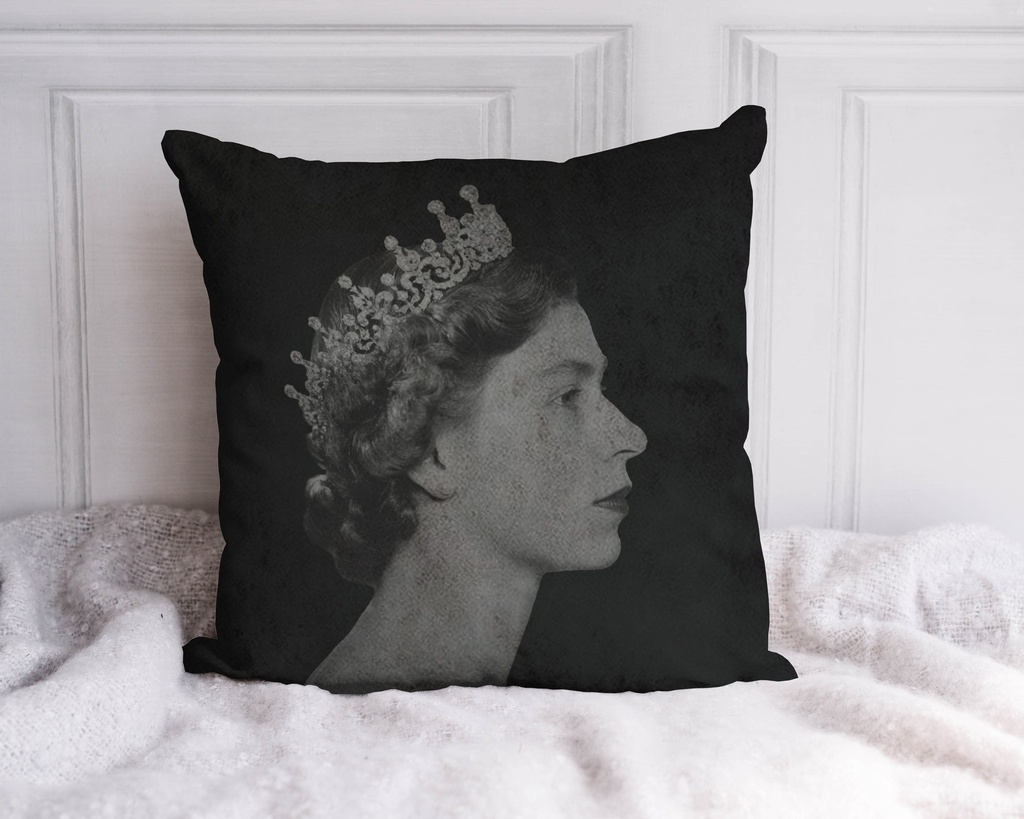 "Elizabeth II Young" 40cm x 40cm Faux Leather Cushion Cover