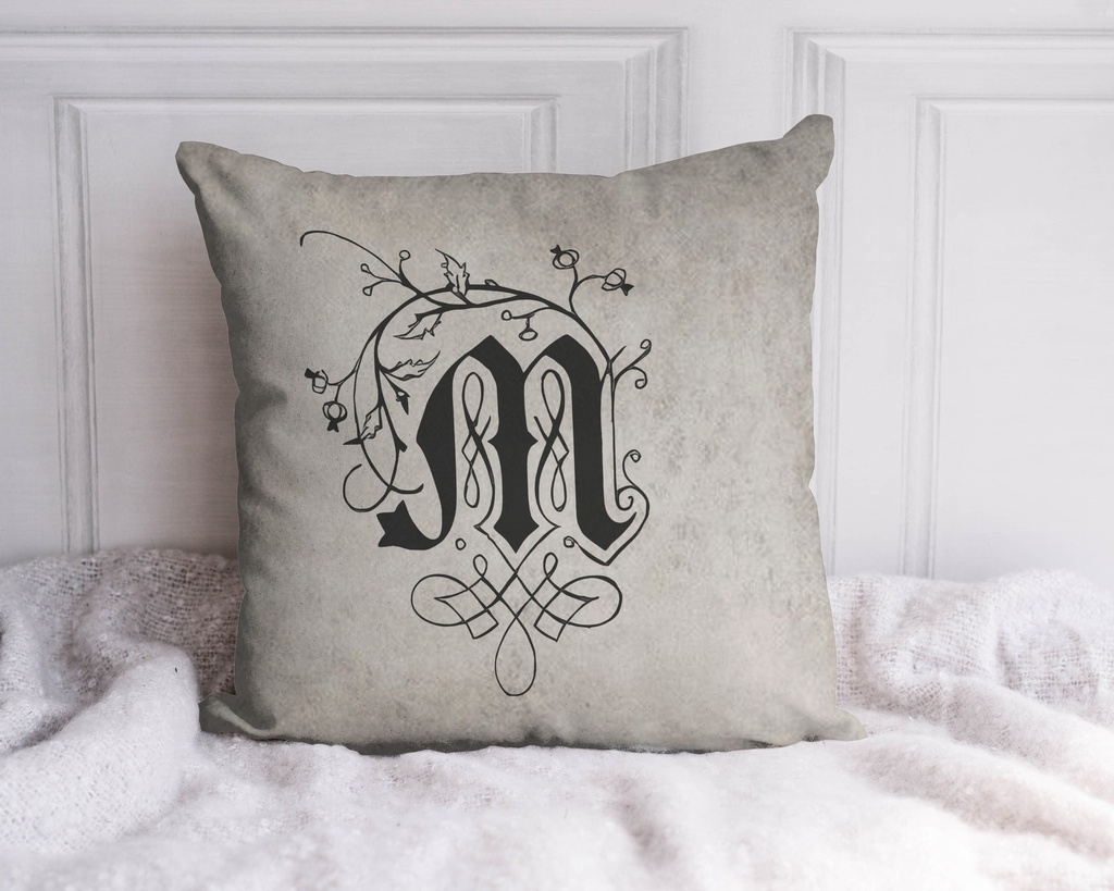 "Medieval Decorated Letter (any letter available)" 40cm x 40cm Faux Leather Cushion Cover