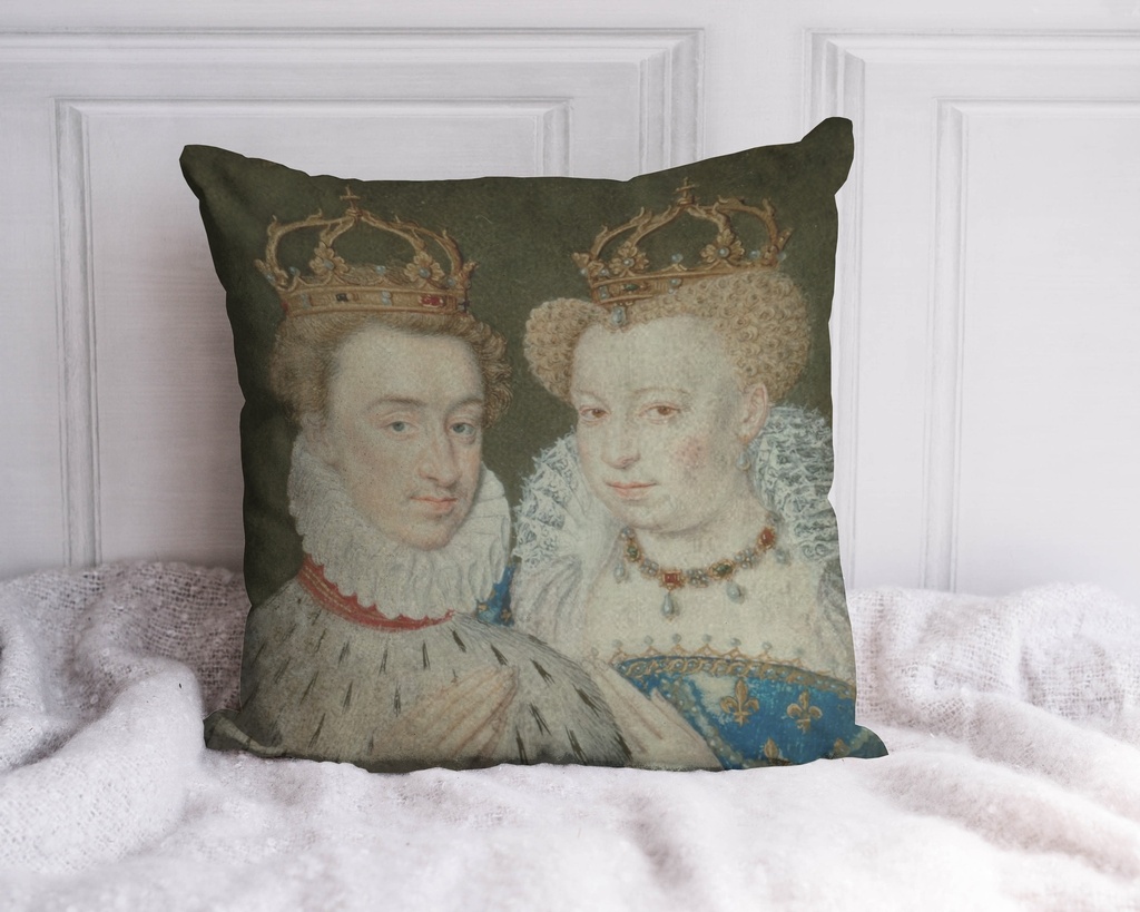 "Henri de Navarre et Marguerite de Valois" 40cm x 40cm Faux Leather Cushion Cover