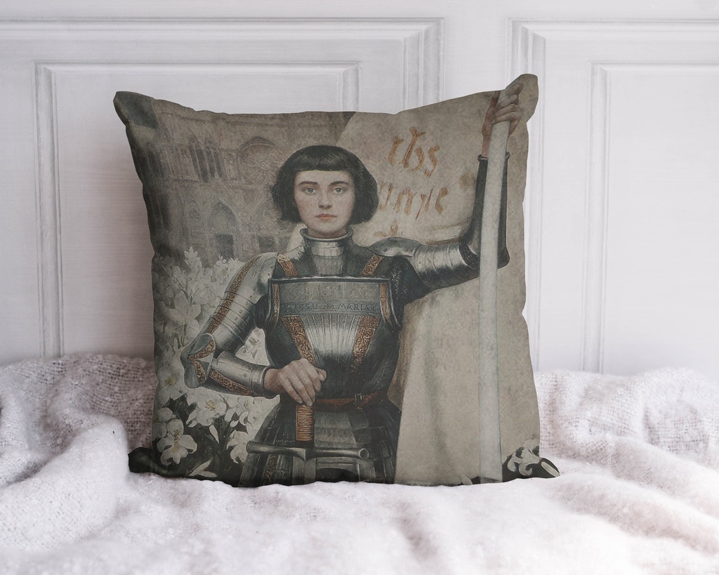 "Joan of Arc (Jeanne d'Arc)" by Albert Lynch 40cm x 40cm Faux Leather Cushion Cover