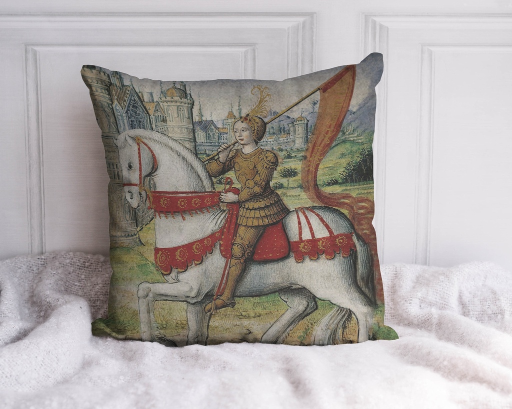 "Joan of Arc (Jeanne d'Arc) Medieval" 40cm x 40cm Faux Leather Cushion Cover