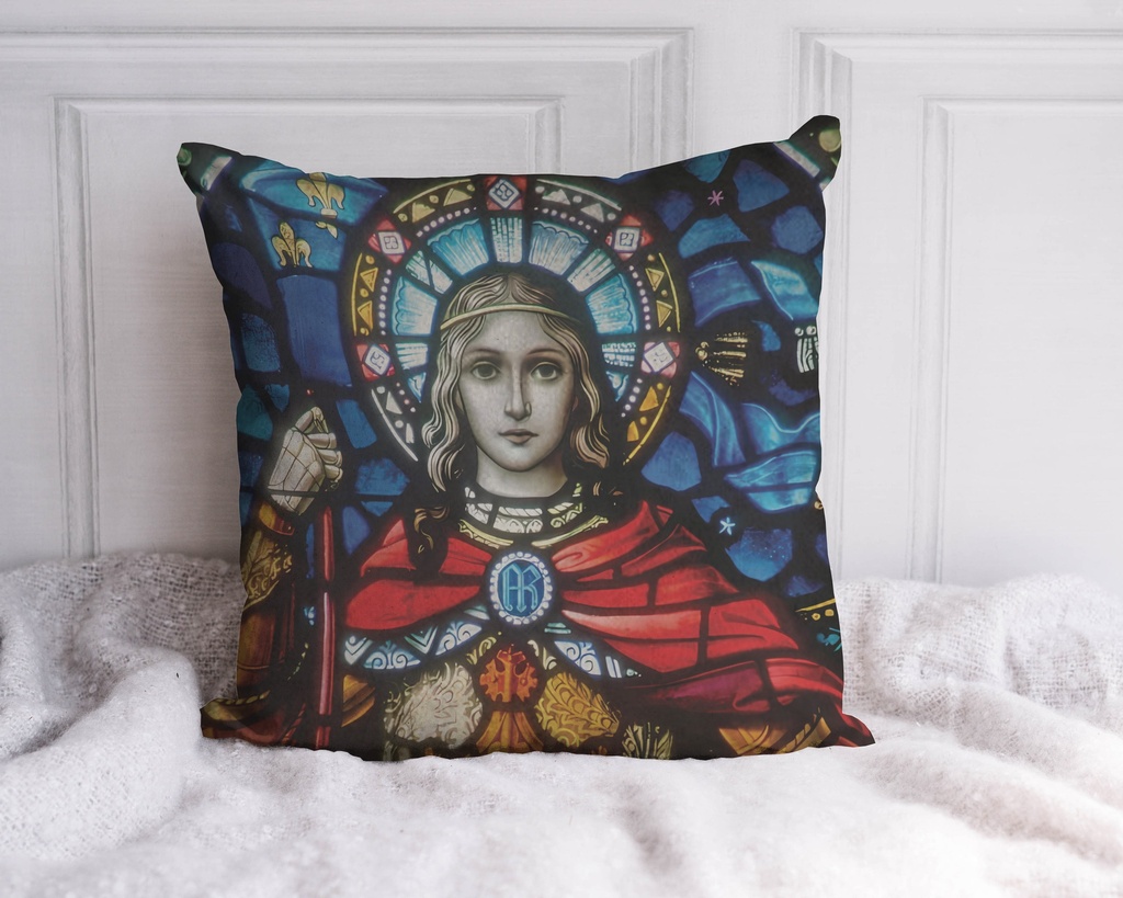 "Joan of Arc (Jeanne d'Arc) Stained Glass" 40cm x 40cm Faux Leather Cushion Cover