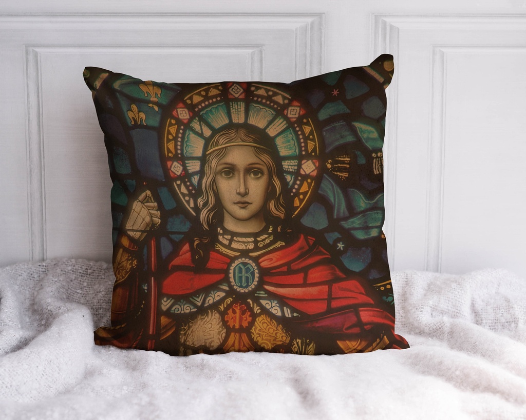 "Joan of Arc (Jeanne d'Arc) Stained Glass" 40cm x 40cm Faux Leather Cushion Cover