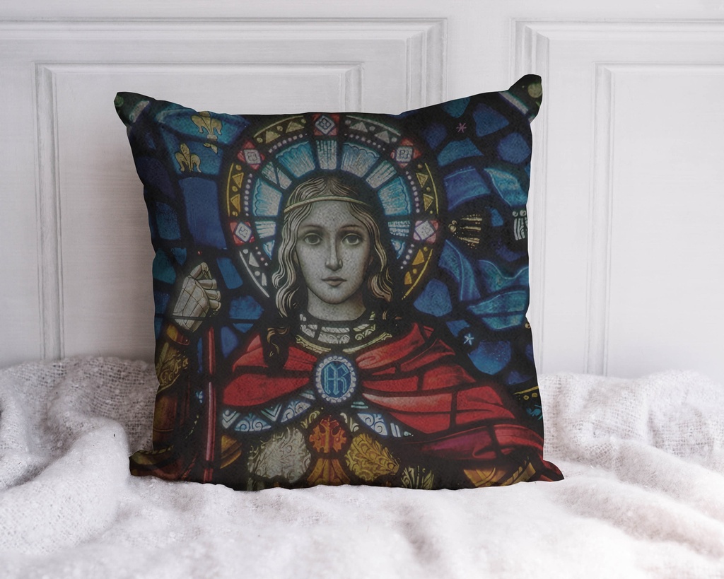 "Joan of Arc (Jeanne d'Arc) Stained Glass" 40cm x 40cm Faux Leather Cushion Cover