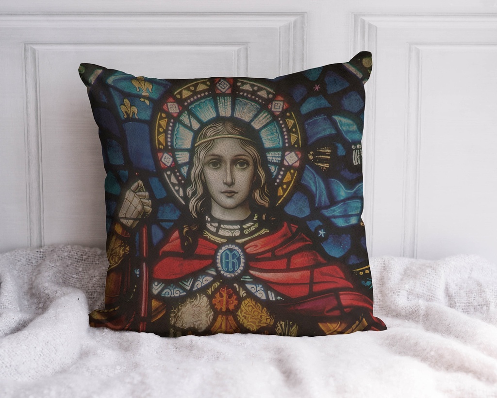 "Joan of Arc (Jeanne d'Arc) Stained Glass" 40cm x 40cm Faux Leather Cushion Cover