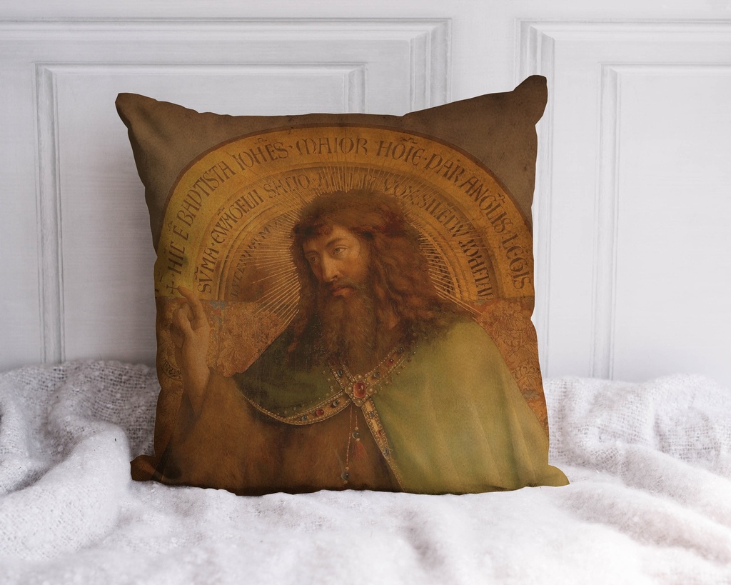 "John the Baptist from the Ghent Alterpiece" 40cm x 40cm Faux Leather Cushion Cover
