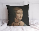 "La Bele Feroniere Detail" by Leonardo da Vinci 40cm x 40cm Faux Leather Cushion Cover