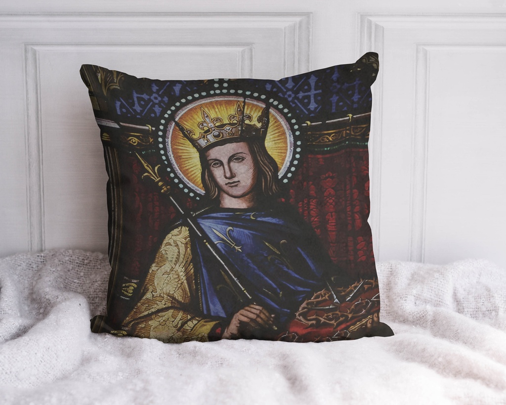 "Saint Louis (Louis IX) Stained Glass" 40cm x 40cm Faux Leather Cushion Cover