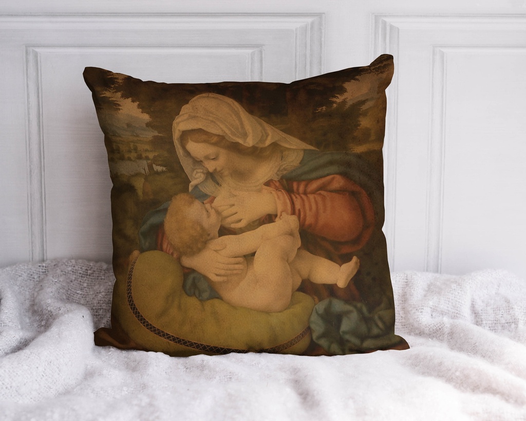 "Madonna by Andrea Solari" 40cm x 40cm Faux Leather Cushion Cover