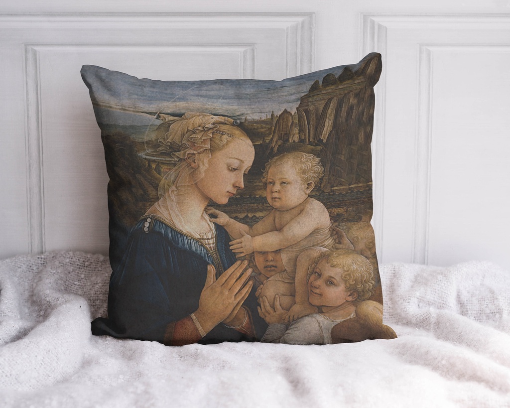 "Madonna by Filippo Lippi" 40cm x 40cm Faux Leather Cushion Cover