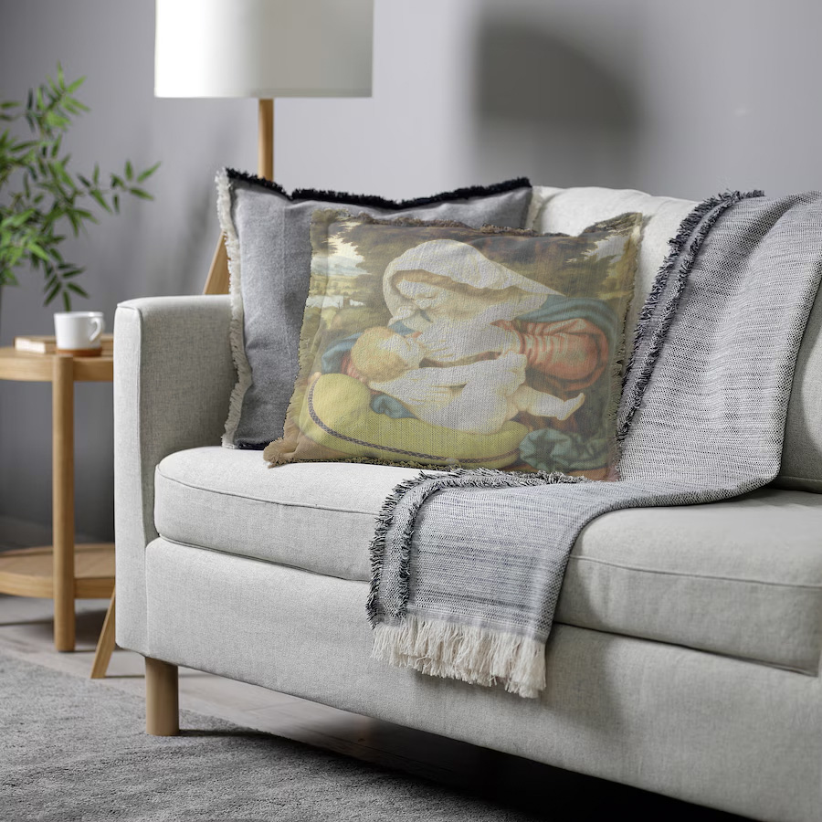 "Agnes Sorel as the Madonna" 50cm x 50cm Fringed Cotton/Poly Cushion Cover