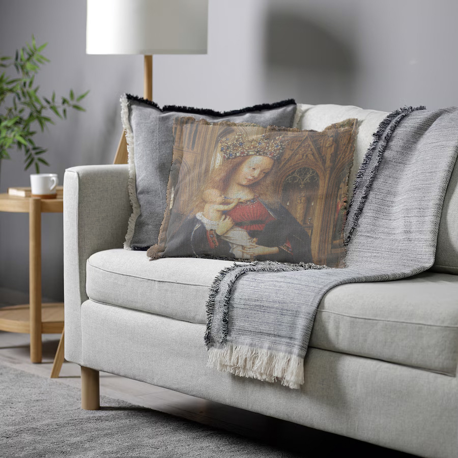 "Agnes Sorel as the Madonna" 50cm x 50cm Fringed Cotton/Poly Cushion Cover