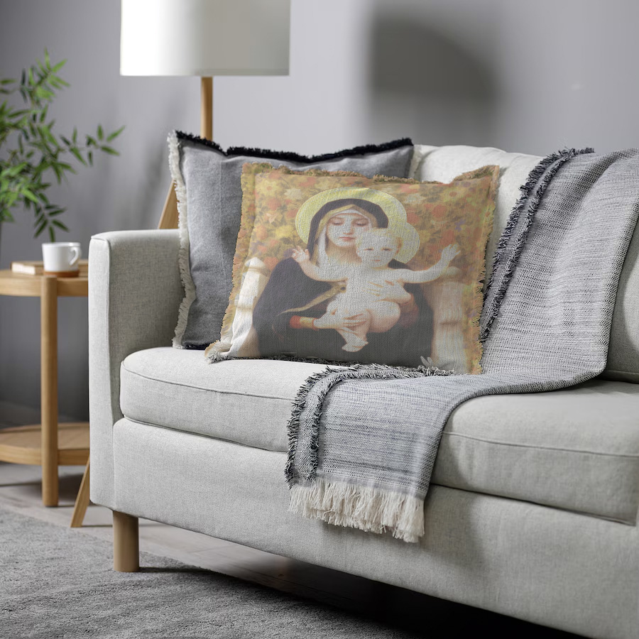 "Agnes Sorel as the Madonna" 50cm x 50cm Fringed Cotton/Poly Cushion Cover