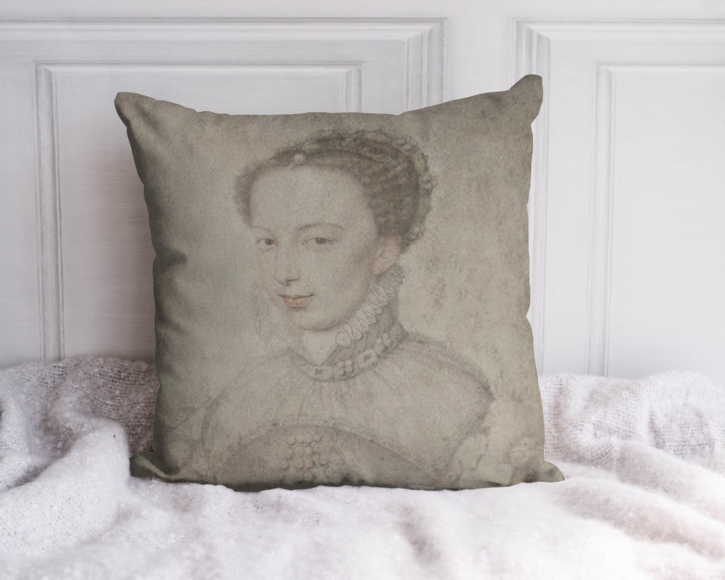 "Marguerite de Valois Sketch" 40cm x 40cm Faux Leather Cushion Cover