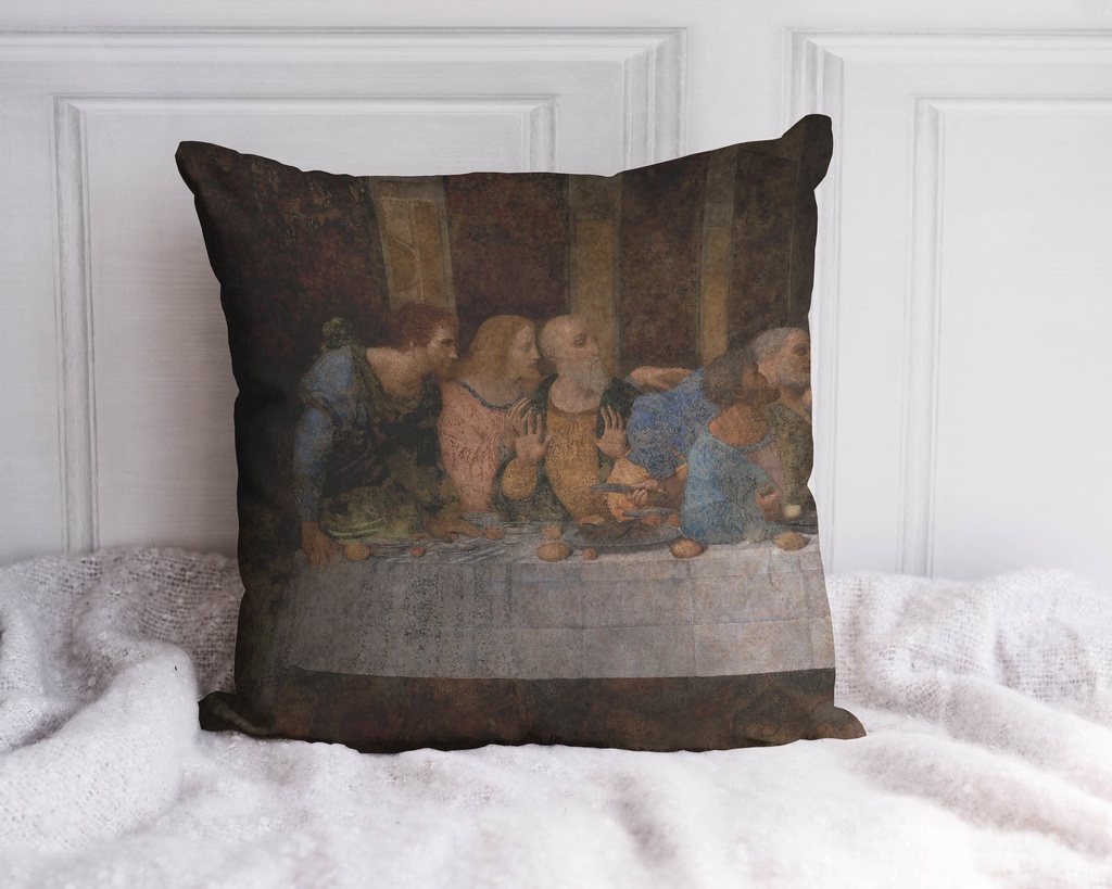 "The Last Supper (Left)" by Leonardo da Vinci 40cm x 40cm Faux Leather Cushion Cover