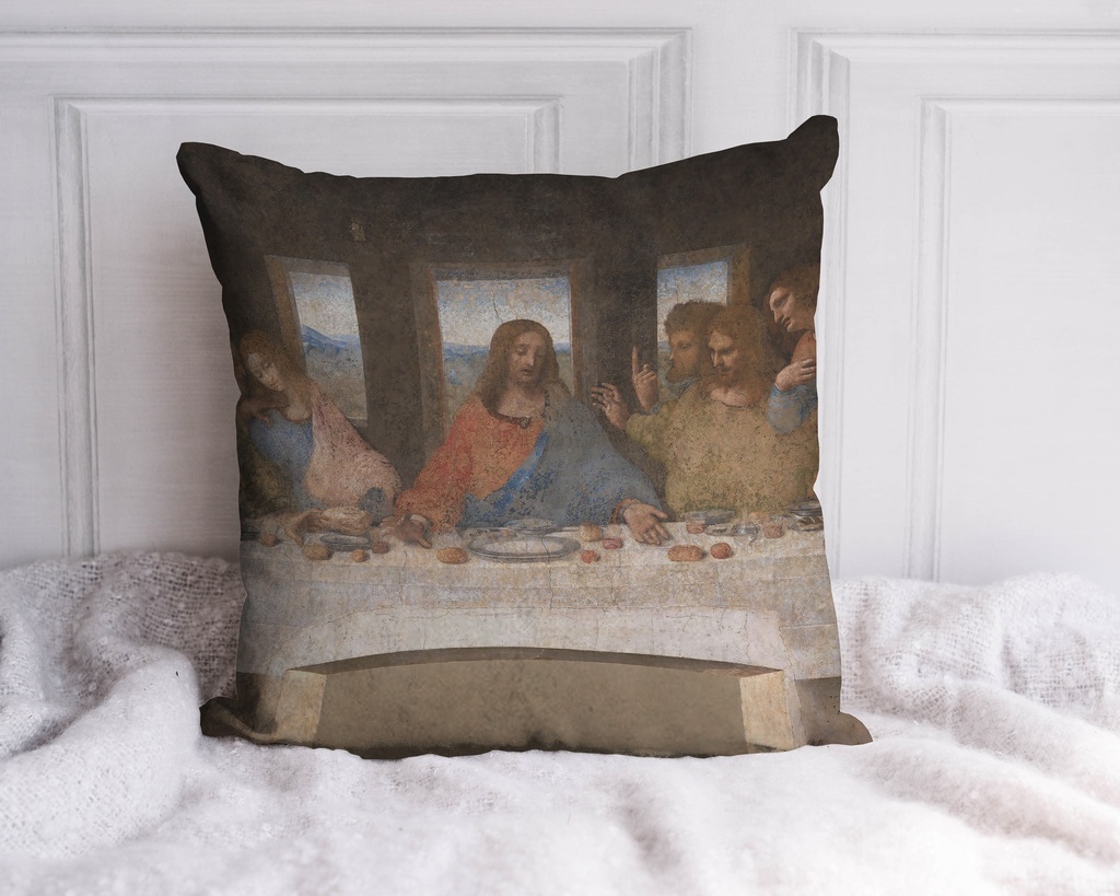"The Last Supper (Centre)" by Leonardo da Vinci 40cm x 40cm Faux Leather Cushion Cover