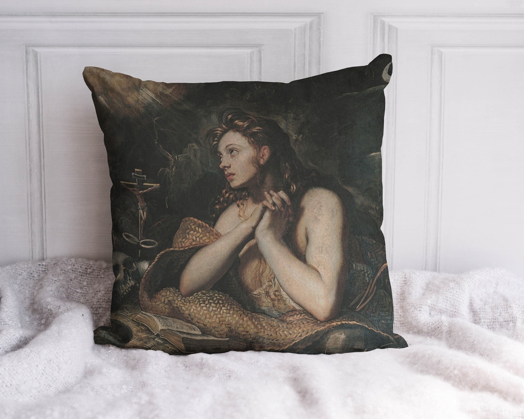 "Mary Magdalene" by Tintoretto 40cm x 40cm Faux Leather Cushion Cover