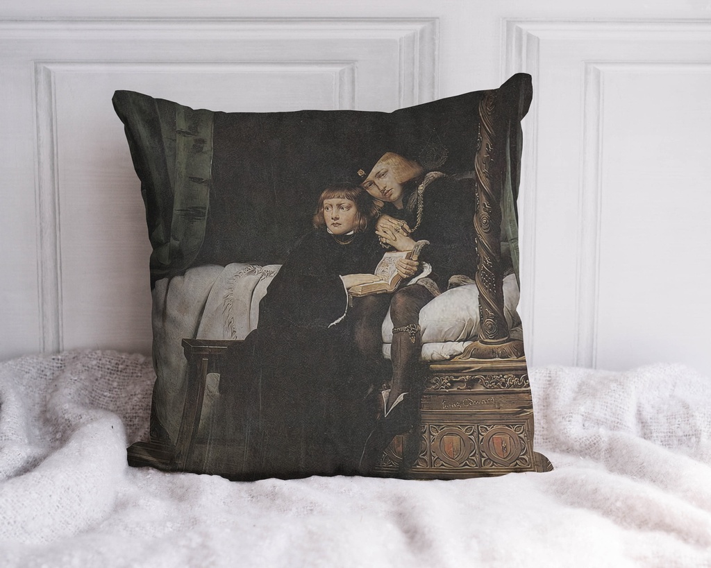 "Princes in the Tower" by Paul Delaroche 40cm x 40cm Faux Leather Cushion Cover