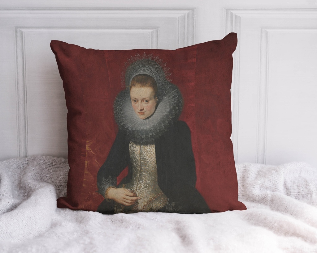"Rubens, Lady with Rosaire" 40cm x 40cm Faux Leather Cushion Cover