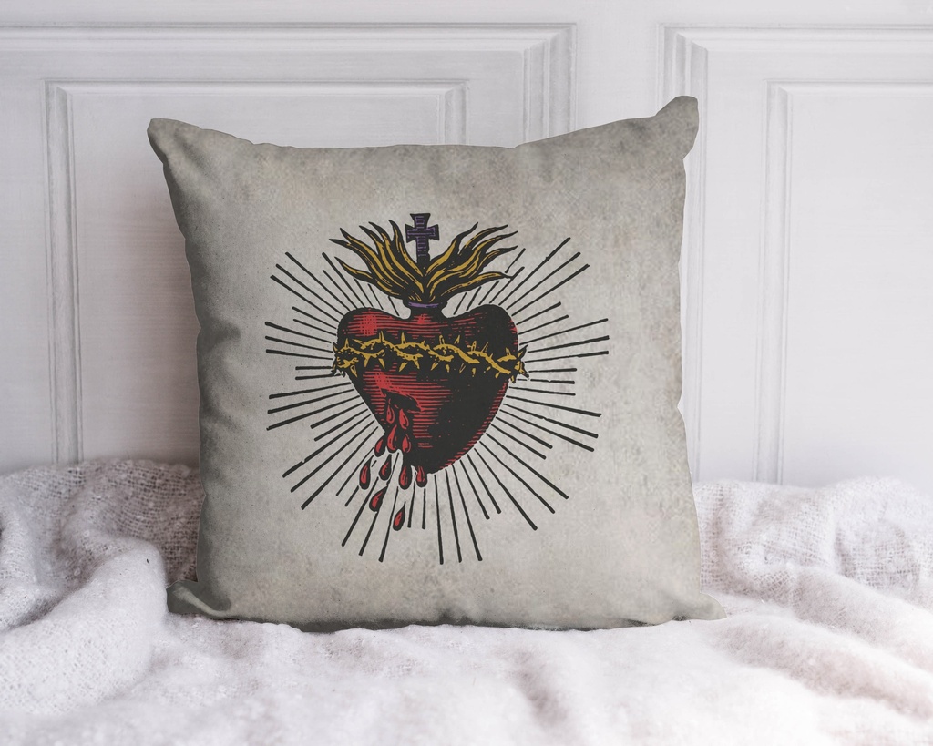 "Sacred Heart" 40cm x 40cm Faux Leather Cushion Cover