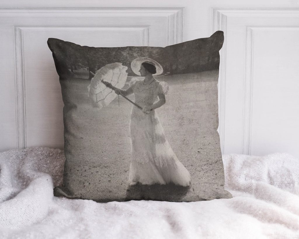 "The Queen Mother in the Garden" 40cm x 40cm Faux Leather Cushion Cover