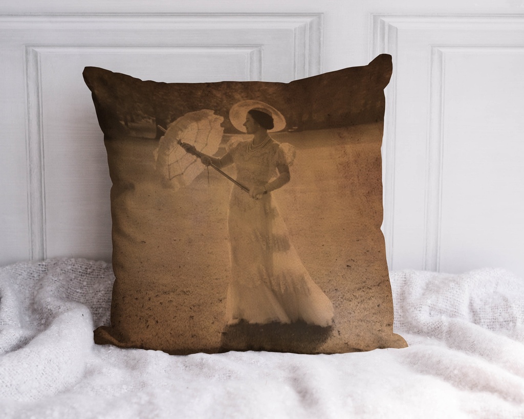 "The Queen Mother in the Garden" 40cm x 40cm Faux Leather Cushion Cover