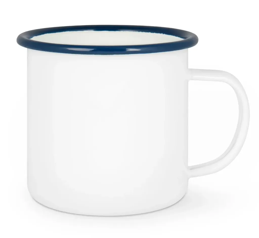 Enamel Steel Mug (White with Navy Rim)