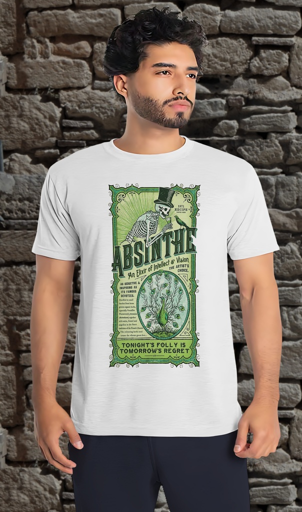 "Absinthe Skeleton" T-Shirt Unisex (Small, White)