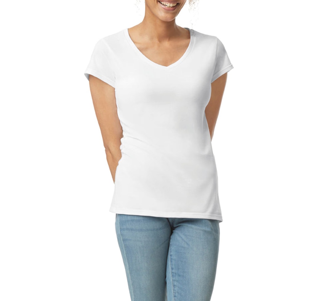 Gildan SoftStyle Cotton Tee - Ladies V-Neck (White, Small)