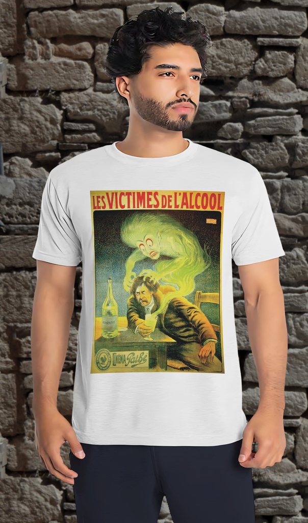 "Absinthe Victimes de l'Alcohol" T-Shirt Unisex (Small, White)