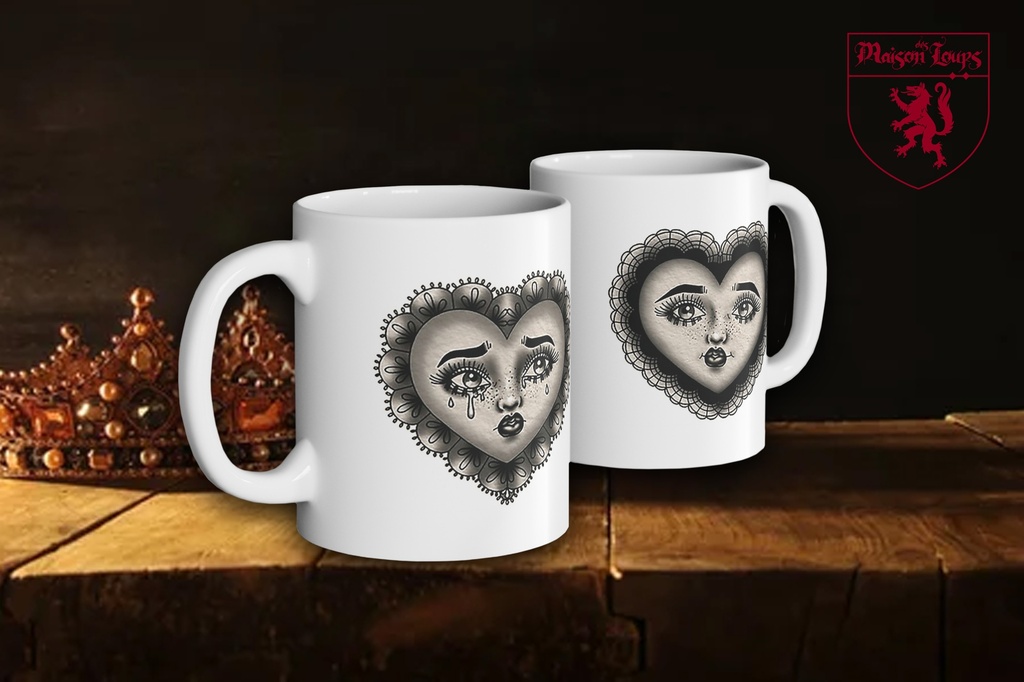 "Doily Faces - Sepia" Mug (White)