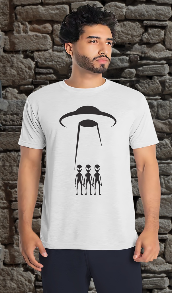 "Aliens Beam Down" T-Shirt Unisex (Small, White)