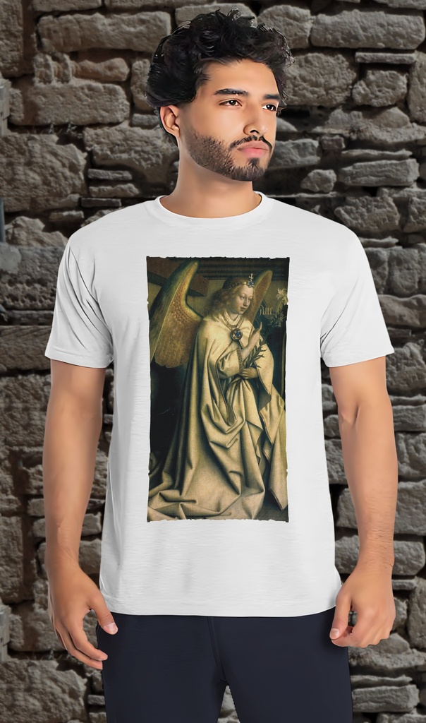 "Archangel Gabriel from the Ghent Alterpiece" T-Shirt Unisex (Small, White)