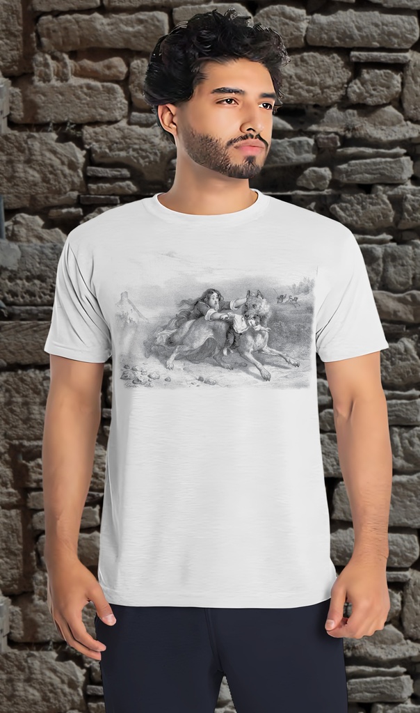 "Bete Gevaudan et Enfant" T-Shirt Unisex (Small, White)