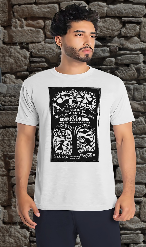 "Brothers Grimm - Book Cover" T-Shirt Unisex (Small, White)