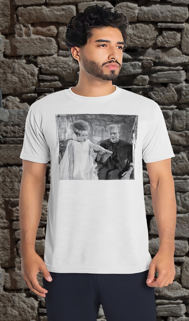 "Frankenstein and his Bride" T-Shirt Unisex (Small, White)