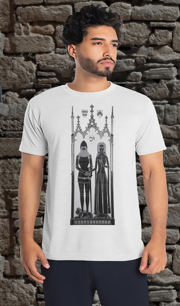 "Brass Rubbing - John and Joan de la Pole" T-Shirt Unisex (Small, White)